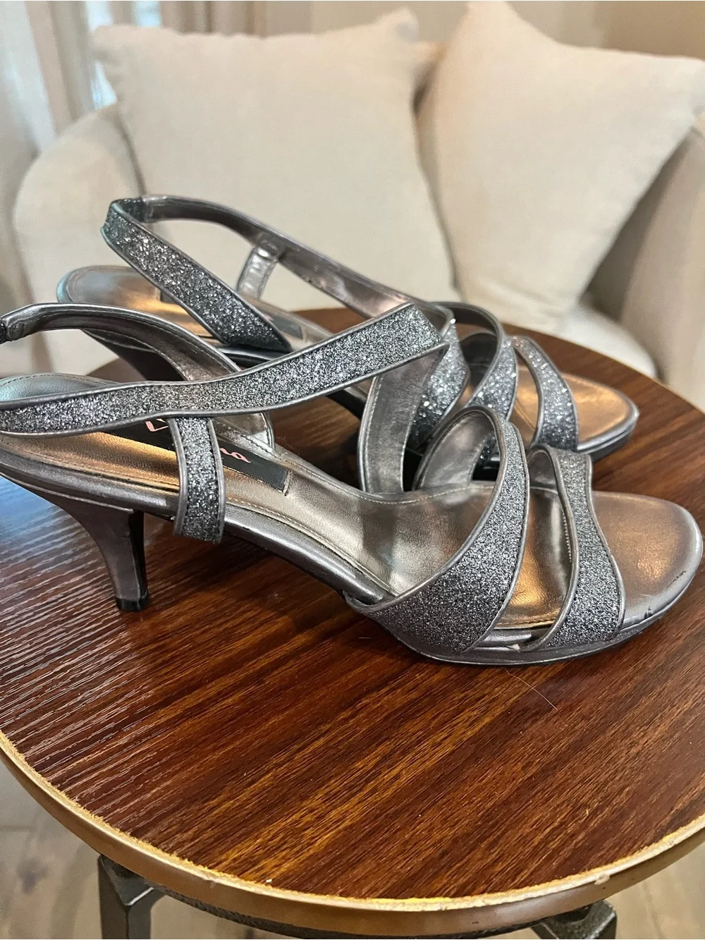 Nina Silver Glitter Strappy Sandals, very good condition, size 9